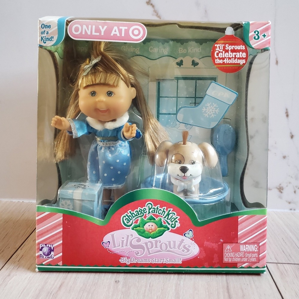 Cabbage Patch Kids Lil Sprouts Sidney Eva Holiday Doll Blue Target Exclusive Dog